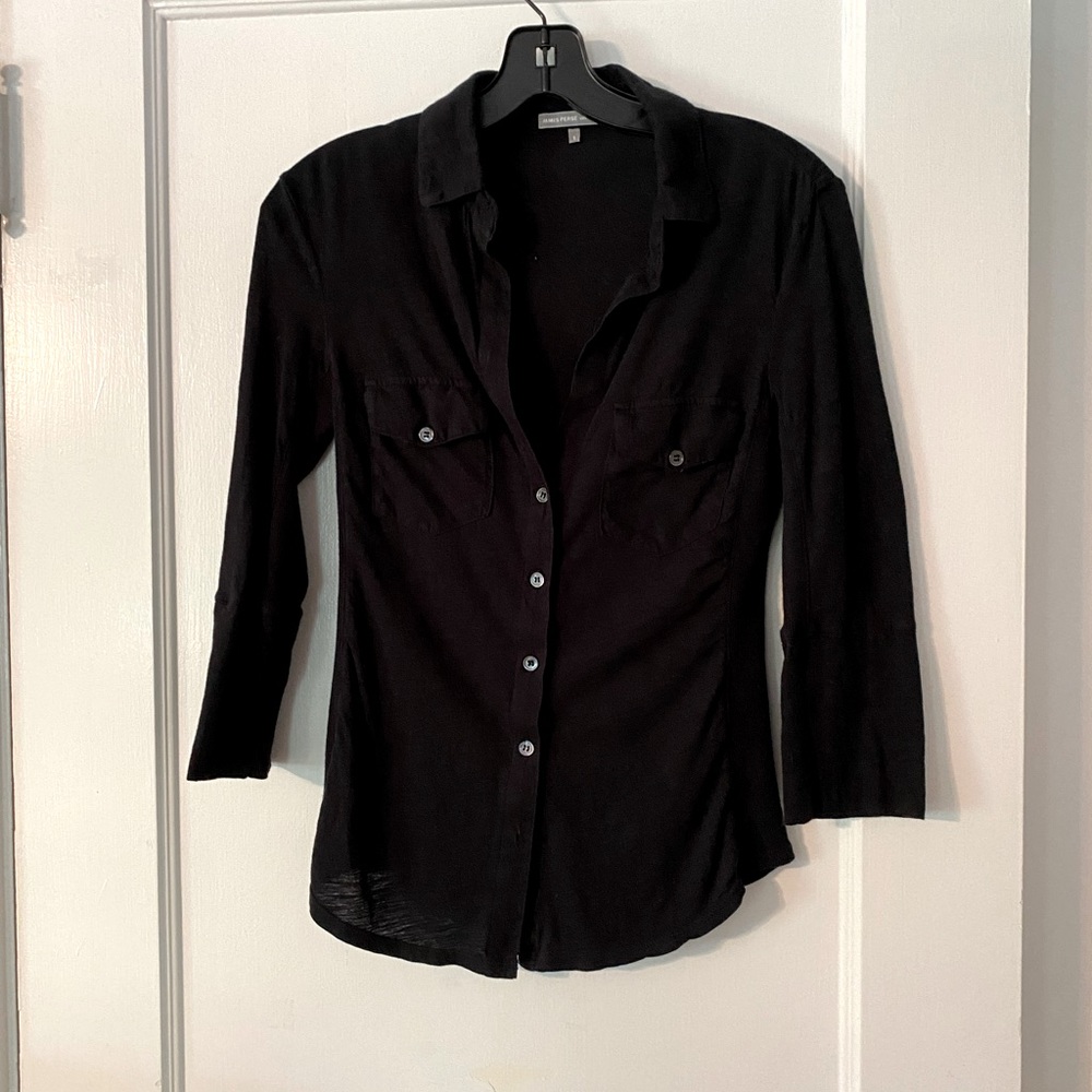 James Perse Black Button-Up Blouse